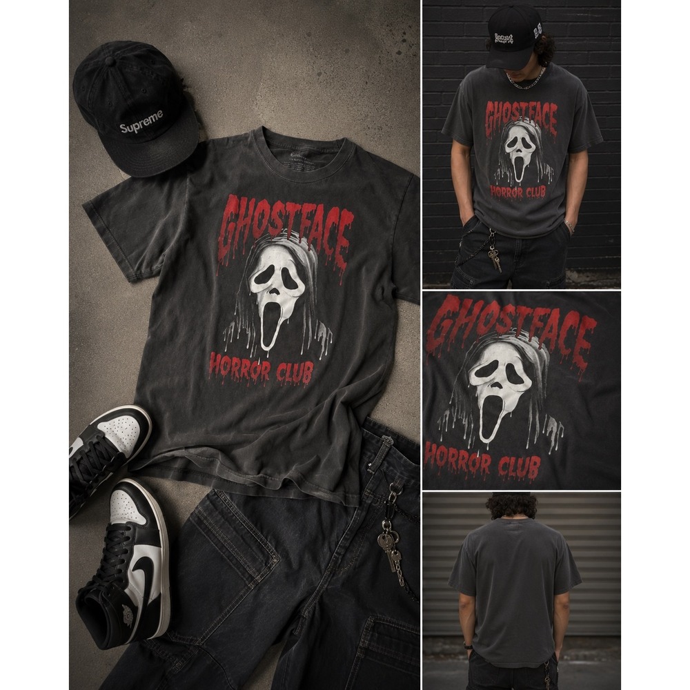 Ghostface Horror Club Scream Graphic T-Shirt Bioworld Black Mens Medium